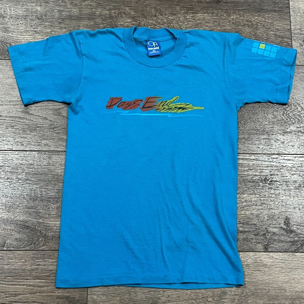 Vintage 80s OP Ocean Pacific Days End Surf Tee USA Blue Youth XL Women's Large